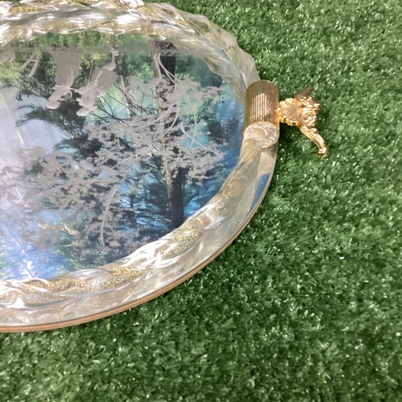 Vintage Murano Glass Serving Tray Etched Mirror 24kt Gold Flecks - Picture 7 of 10